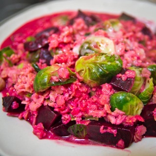 oat porridge with brussels sprouts and beets